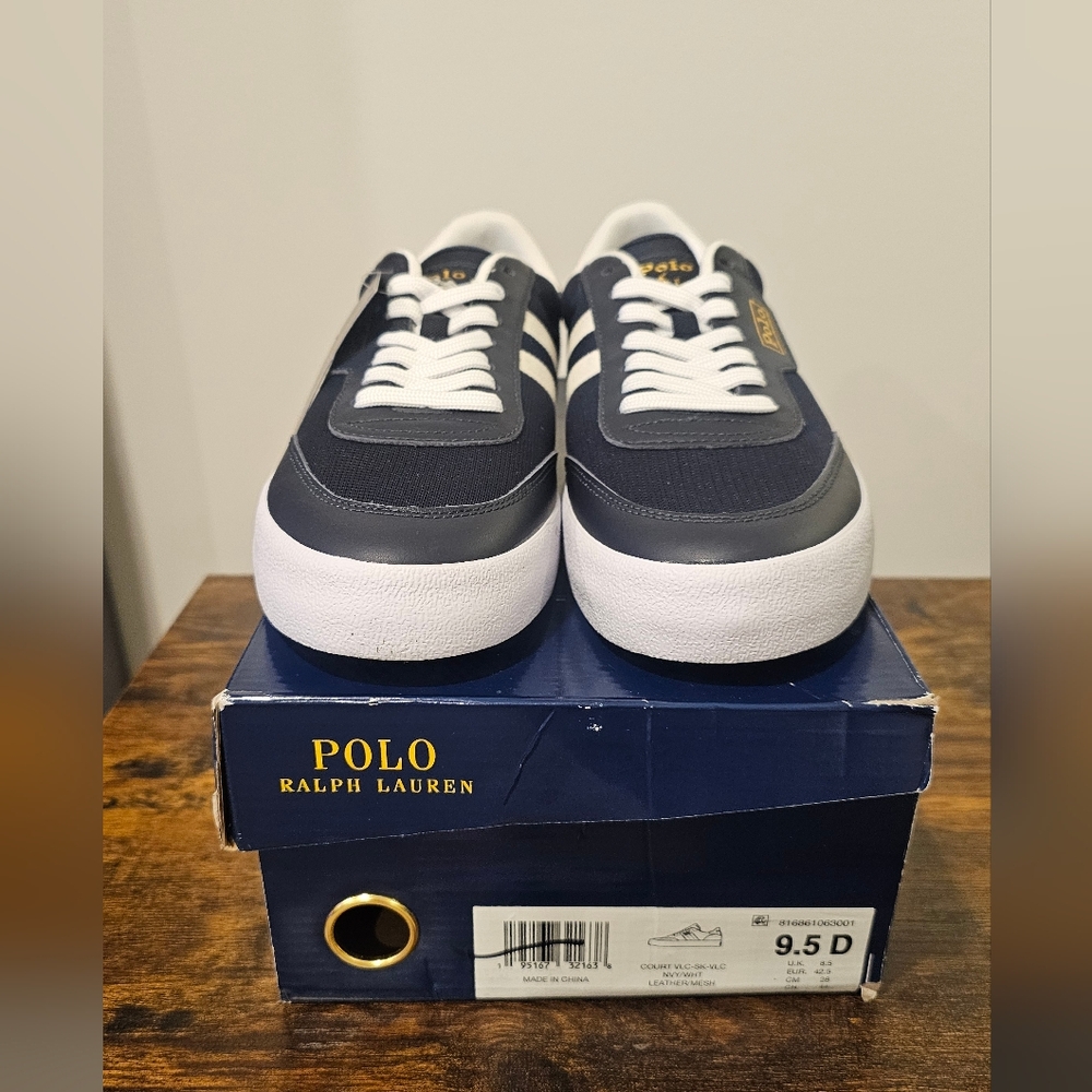 NIB Polo by Ralph Lauren Men's Dark Blue and White Sneakers Size--9.5. - Picture 7 of 8